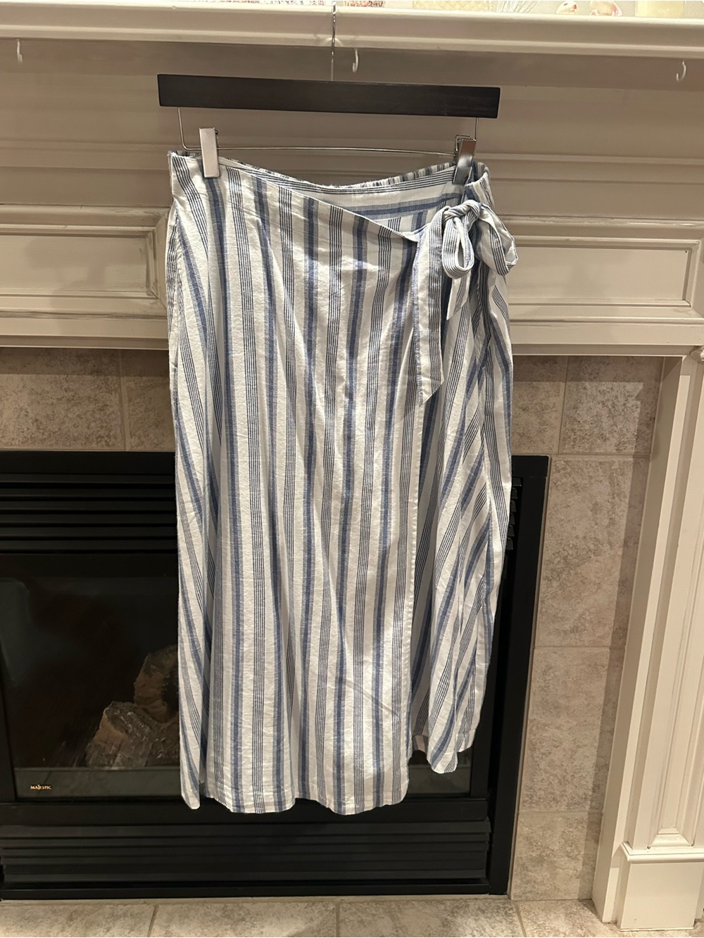 Blue and White Striped Wrap Midi Skirt Croft and Barrow Coastal Vacation Vibes